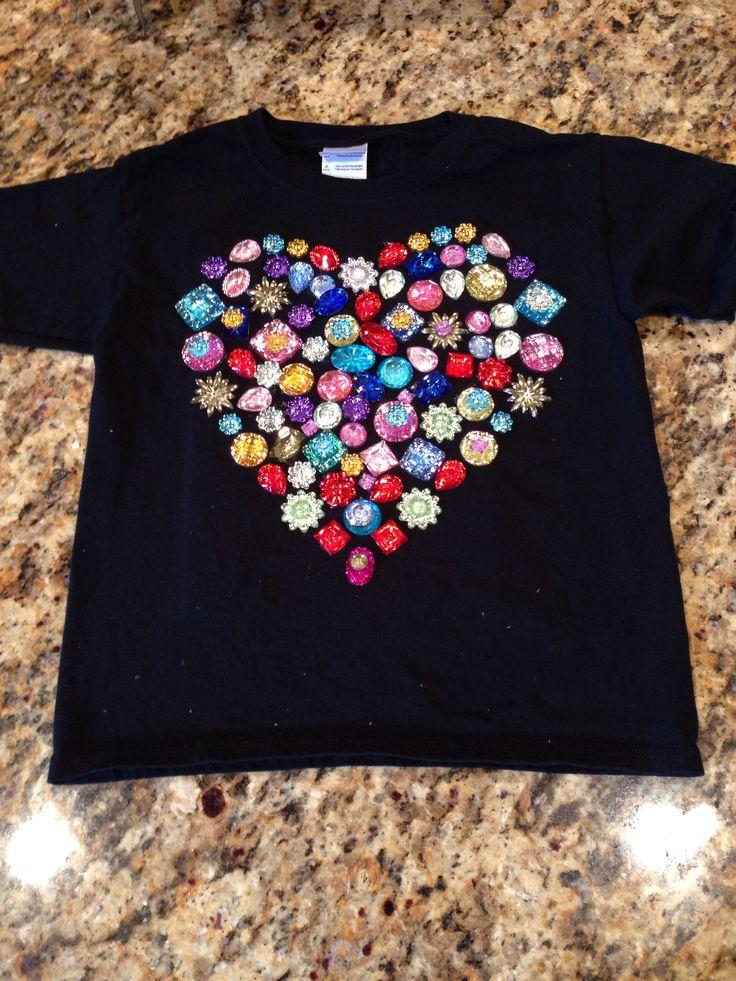 100 days of school shirt made with colorful buttons glued on.
