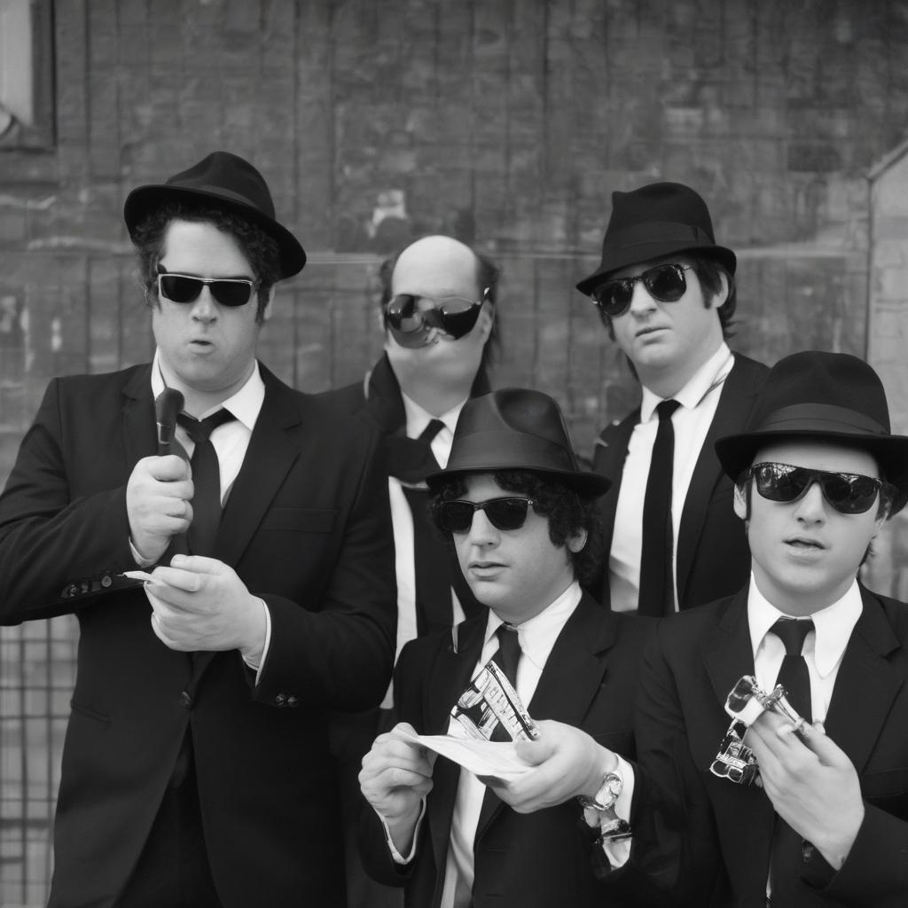 Group Blues Brothers Halloween Costume with Harmonica