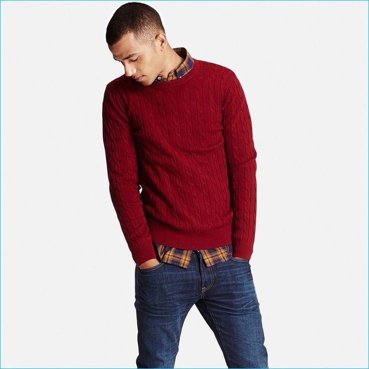 Mens burgundy Christmas sweater cable knit