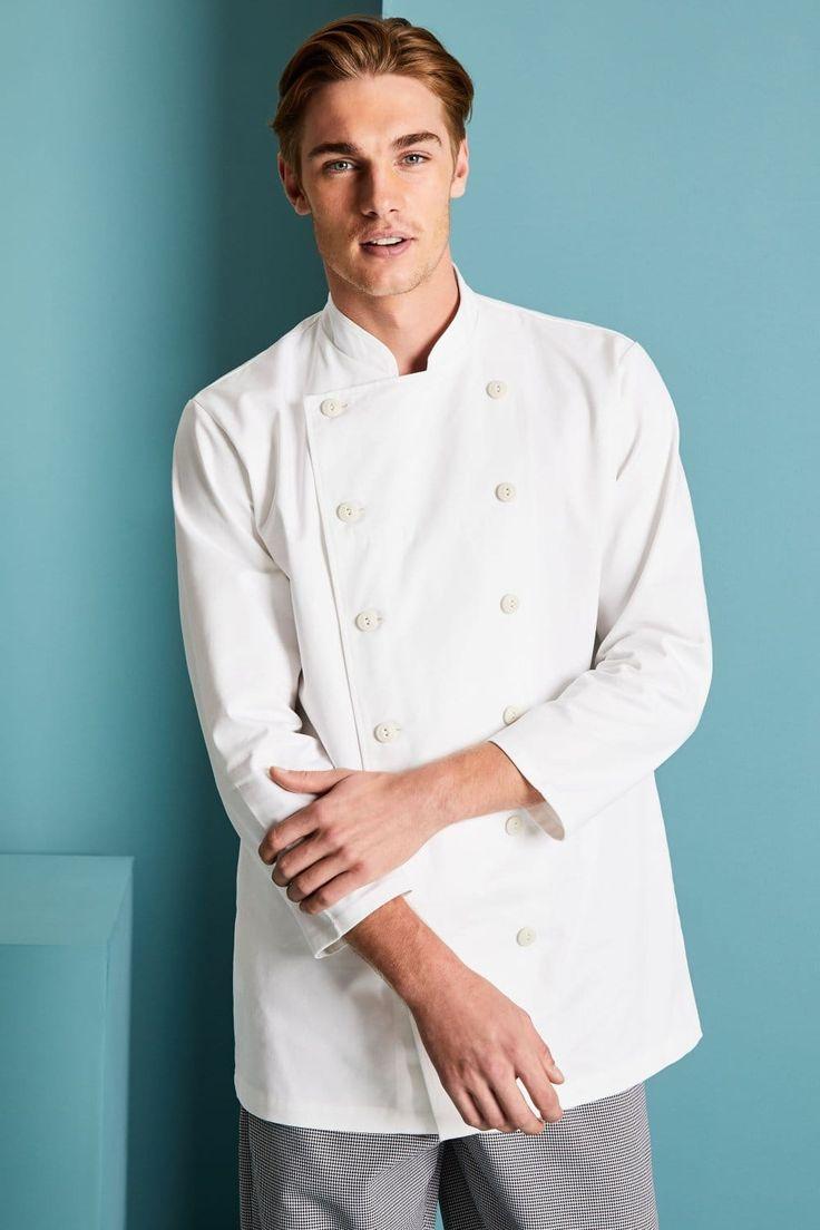 chef blouse white mandarin collar