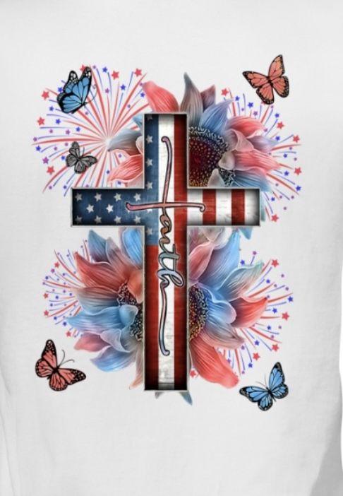 Christian 4th July Shirt Flag Cross Design