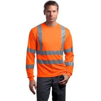 Construction worker wearing a high-visibility long sleeve shirt
