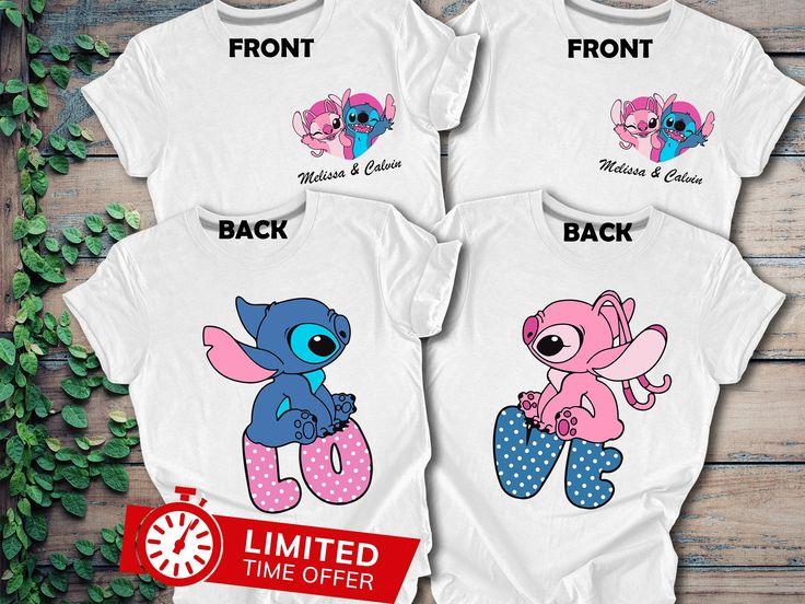 Cute Disney Couple Shirts Stitch and Angel Cartoon Characters