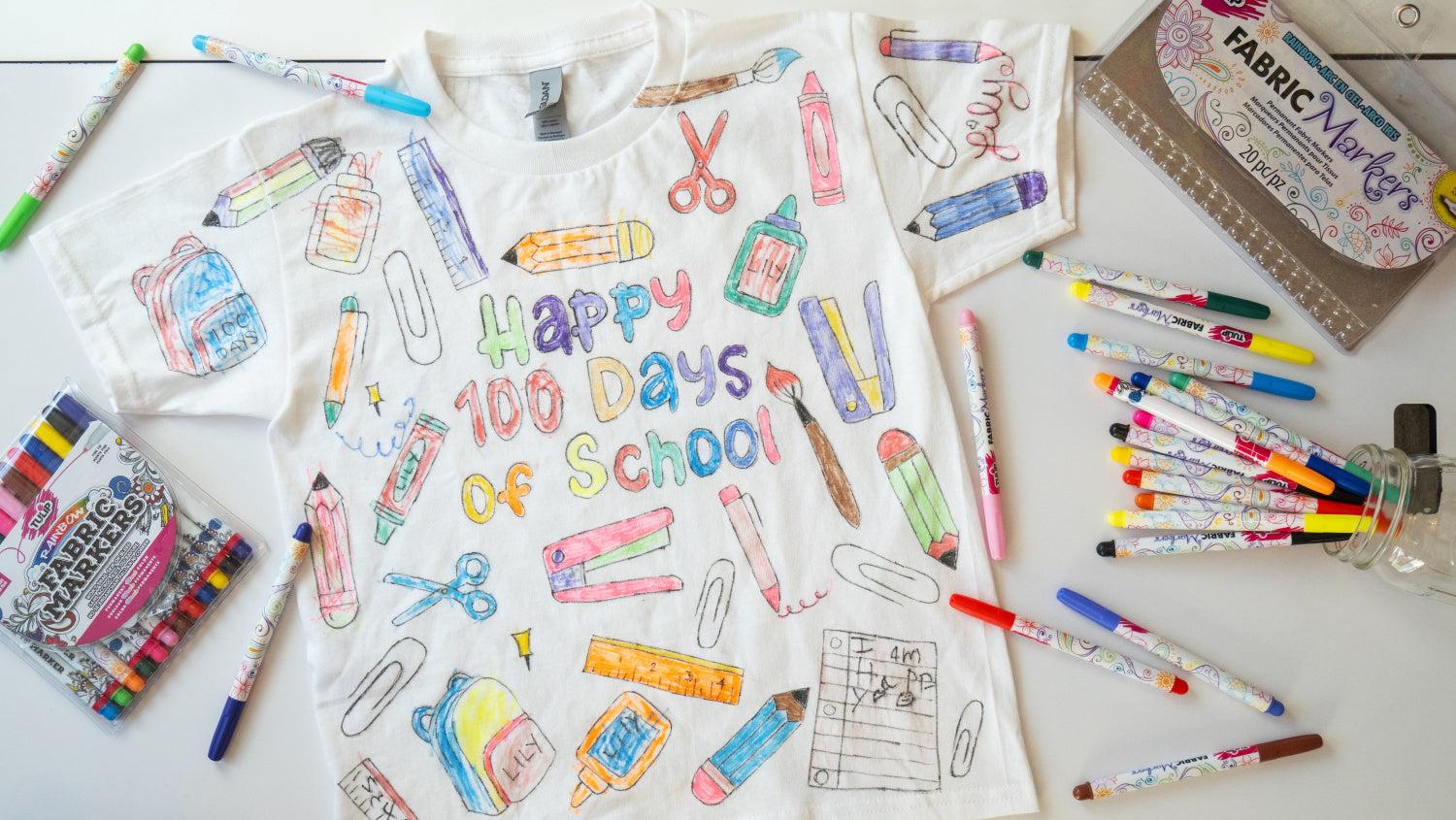 Girl's DIY 100 Days of School Shirt with Fabric Markers
