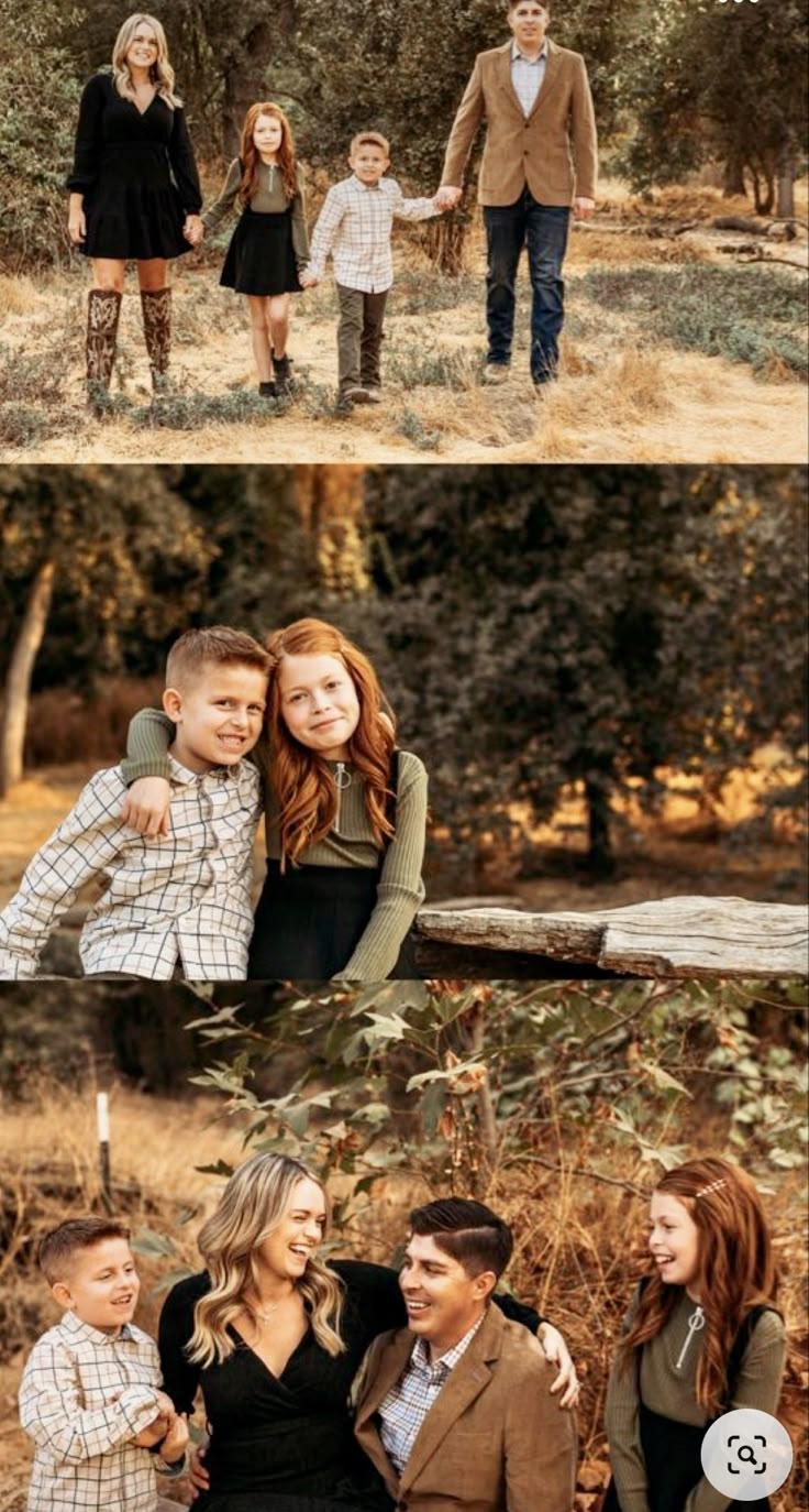 Family wearing Thanksgiving shirts posing in autumn setting