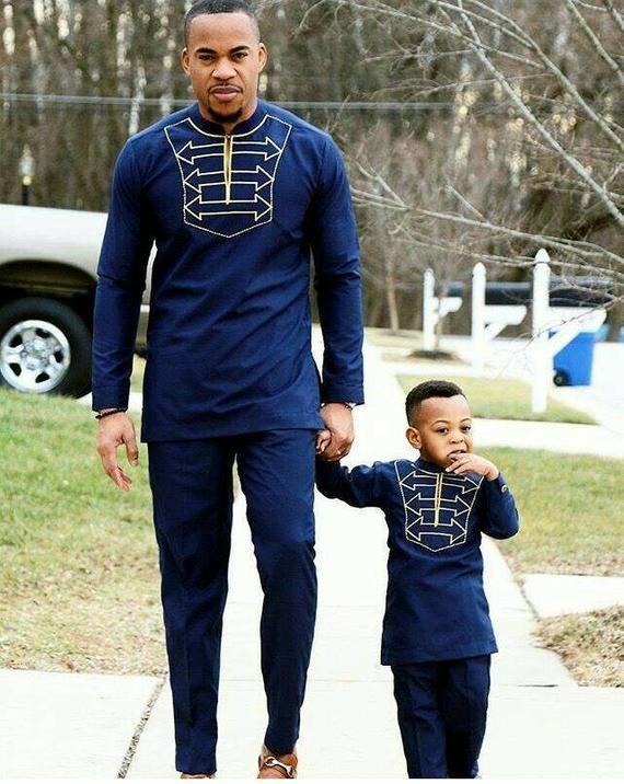 Father and Son Wearing Matching Shirts