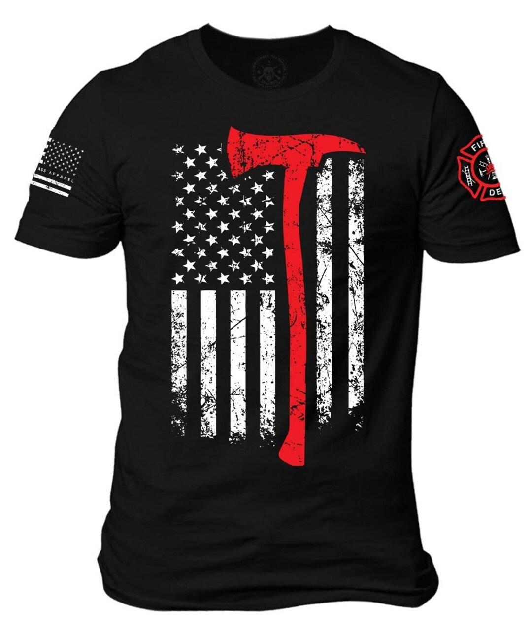 Firefighter USA Flag Axe T-Shirt