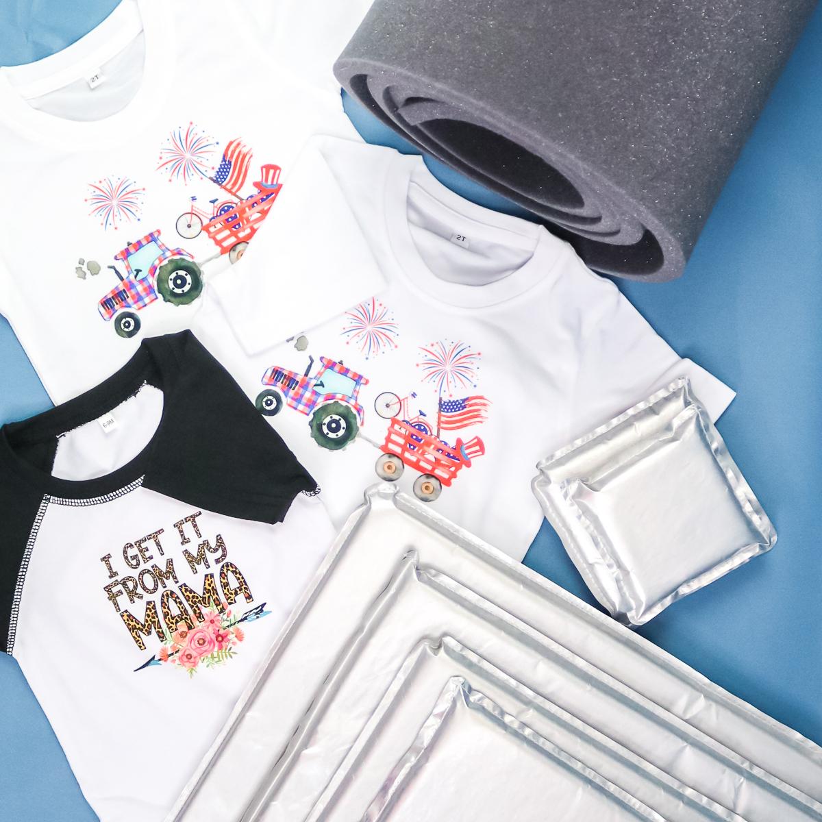 4th of july shirt being pressed with a heat press