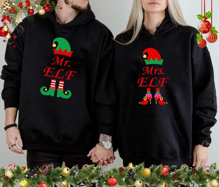 Funny Christmas Couple T Shirts Elf Matching
