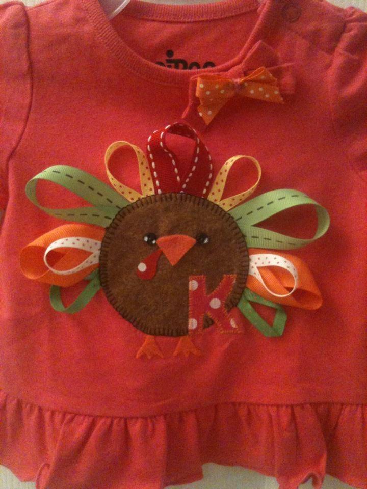 Girl Thanksgiving Shirt with Turkey and Ruffles