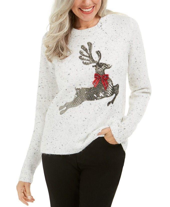 Macy's Women's Ugly Christmas Sweater with Classic Reindeer Design