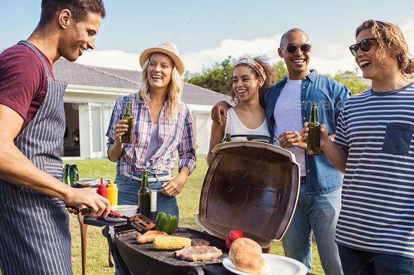 Man Wearing Funny 4th July Shirt at Barbecue