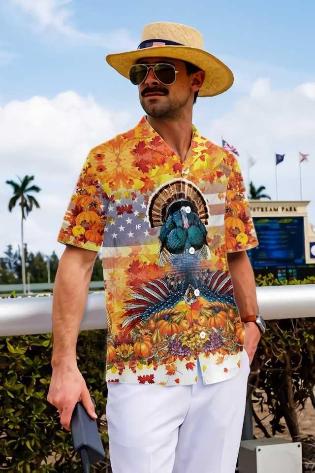 Man Wearing Thanksgiving Aloha Shirt on Beach