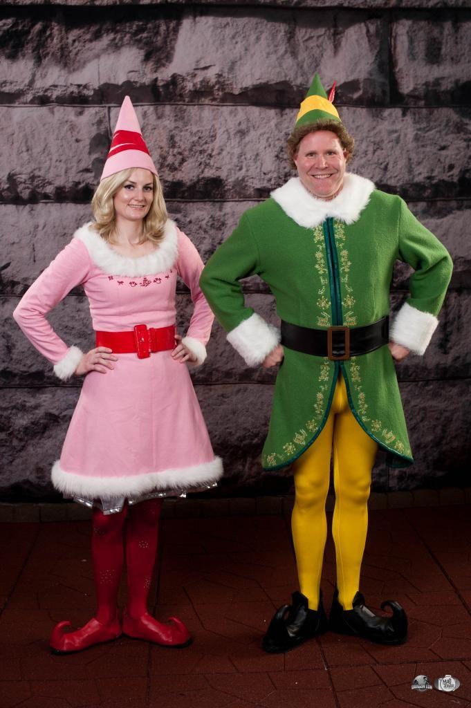Matching Christmas Shirts Couple Wearing Elf Costumes