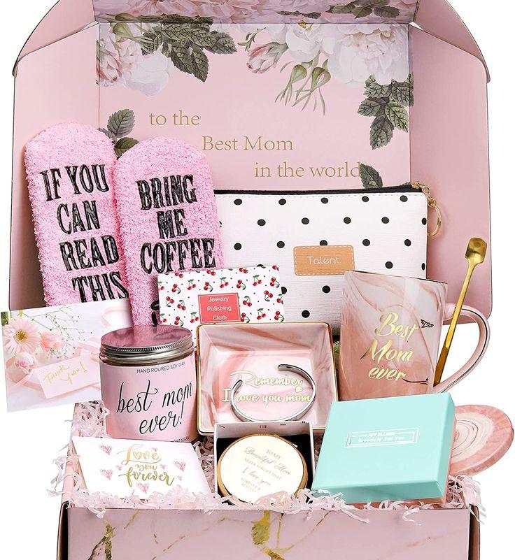 woman smiling receiving mothers day gift delivery