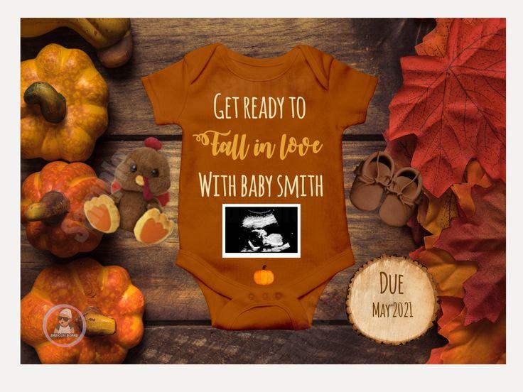 Thanksgiving Pregnancy Announcement Baby Shoes Pumpkin