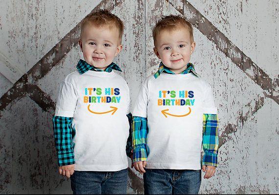 Two Young Brothers in Matching Birthday T-Shirts
