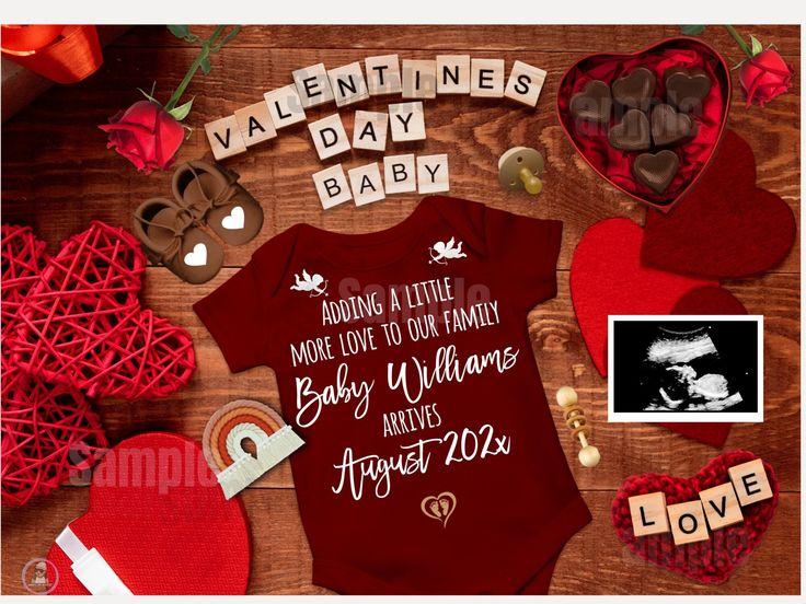 Valentine's Day pregnancy announcement on social media with baby shoes.