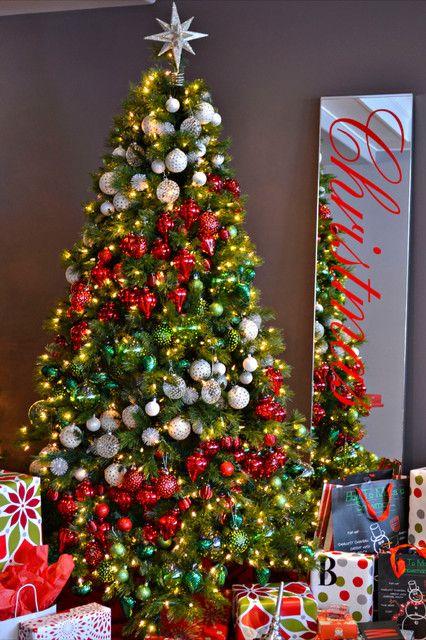 White Christmas Tree with Rainbow Colored Ornaments