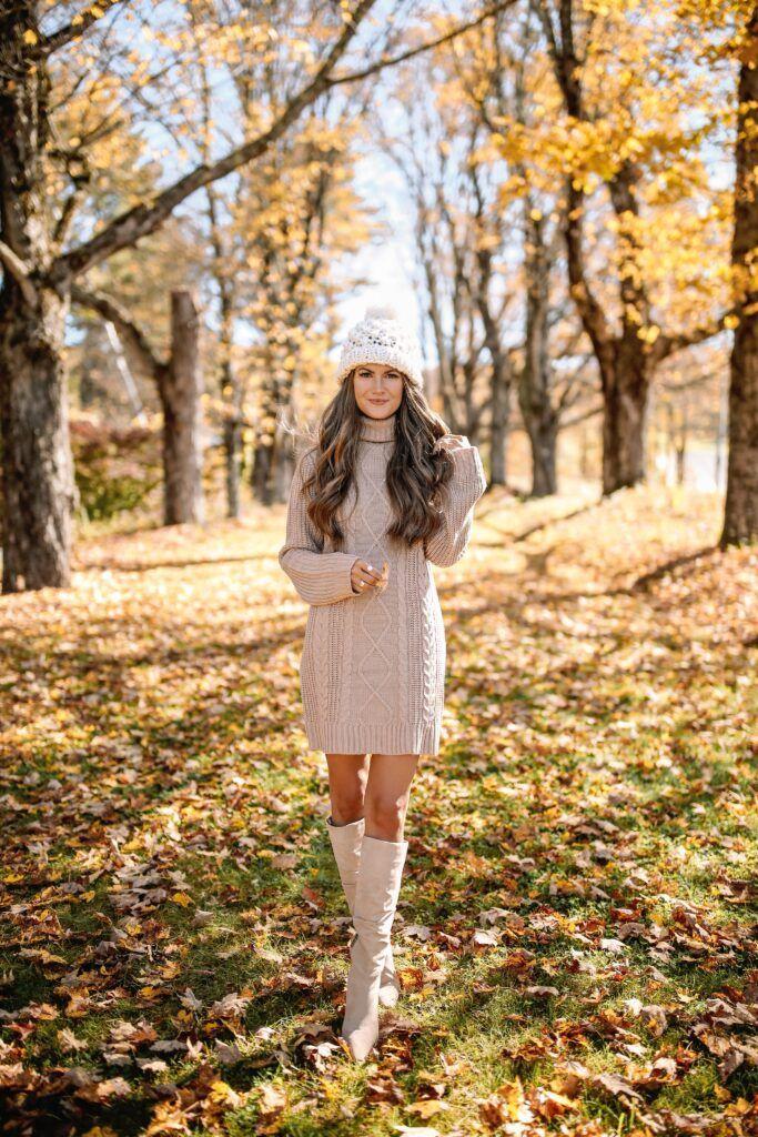Women's Thanksgiving Cable Knit Sweater Autumn Leaves