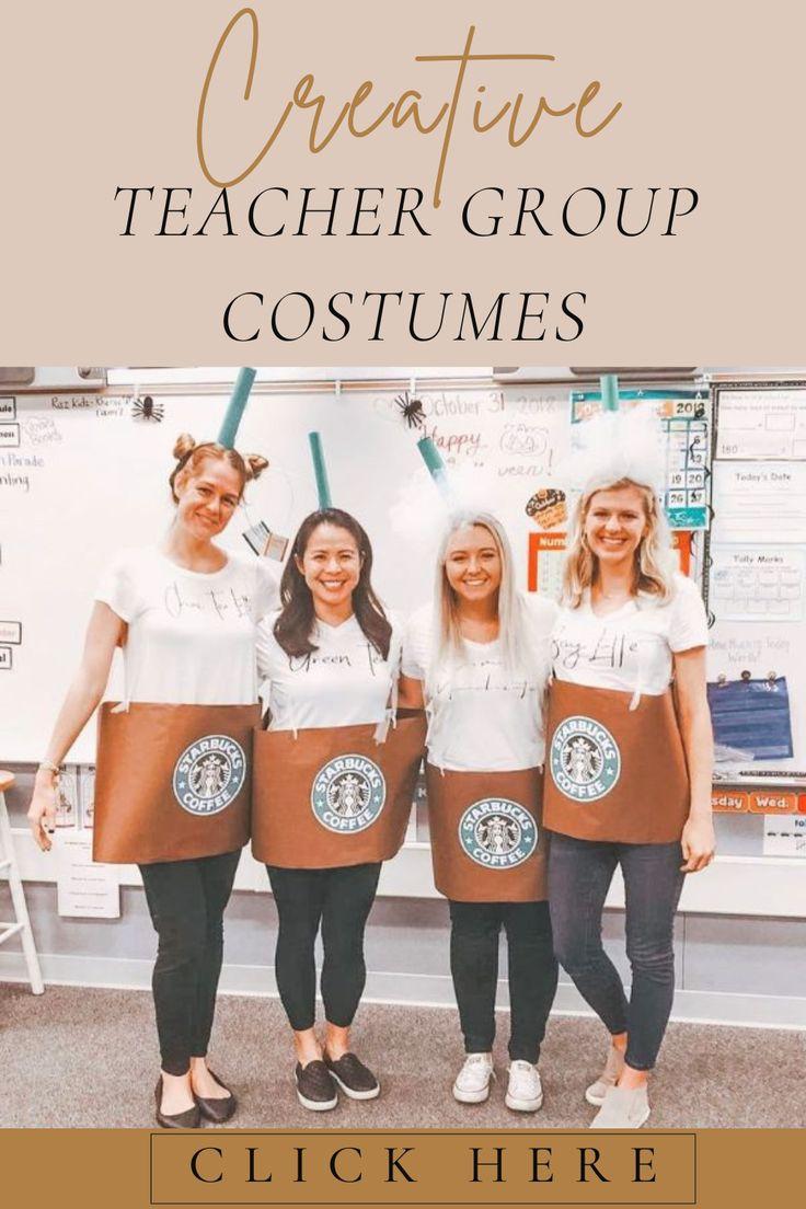 Group of teachers wearing Halloween shirts